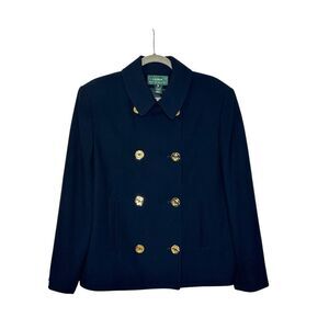 Ralph Lauren Navy Blue Wool Vintage Gold Button Pea Coat | 16
